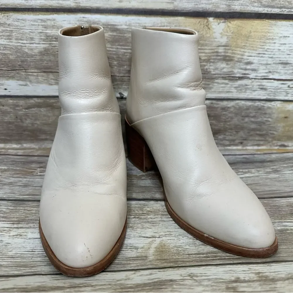 Nisolo Dari Boots Commuter Bone White Stacked Heel Size 8.5 Retro Western